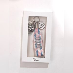 Dior Woven Keychain with logo charm
